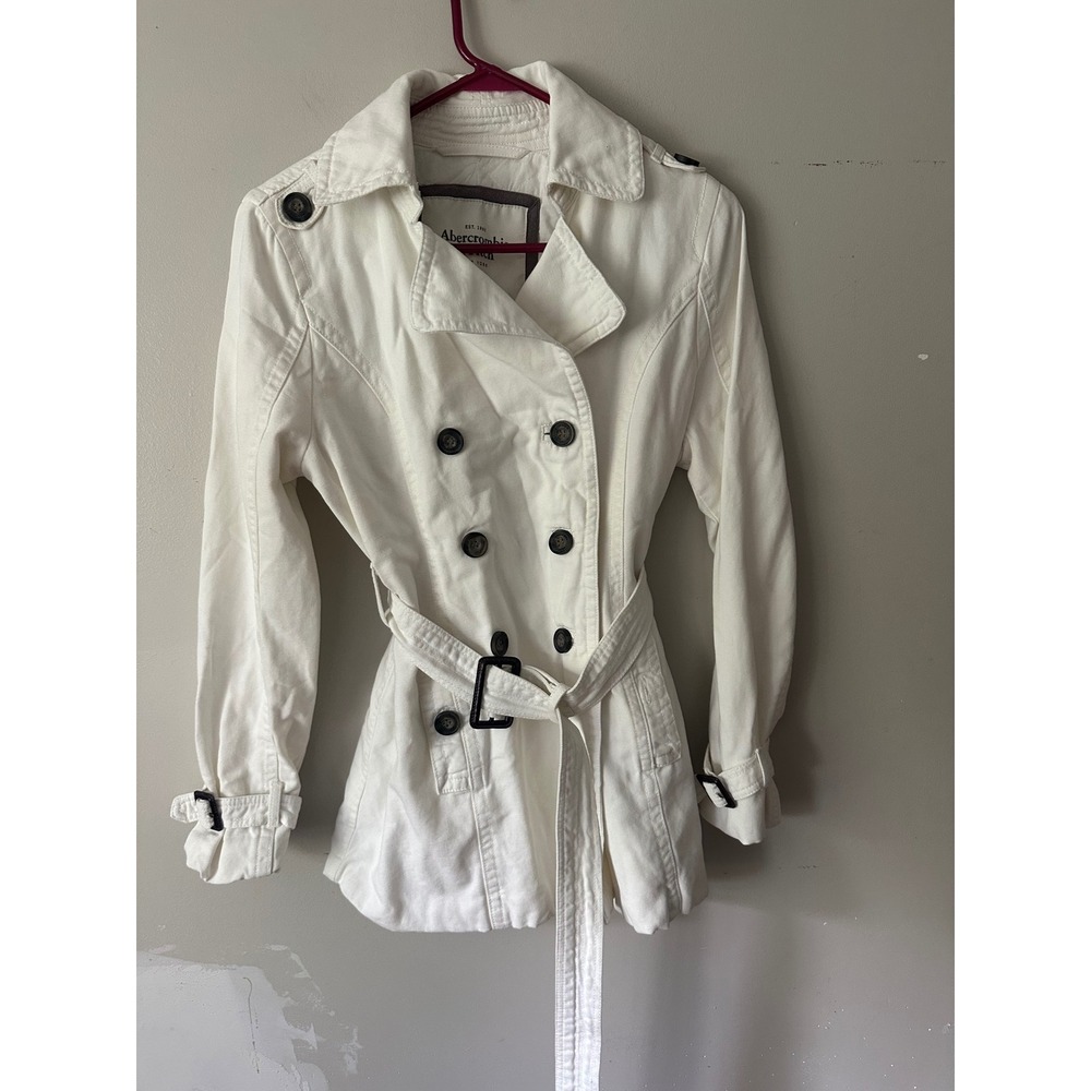 AbercrombieWhite Double Breasted Quilted Trench Coat Belted Y2K Jacket Large